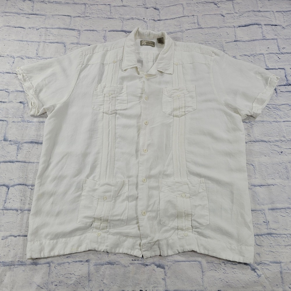 Cubavera Guayabera Shirt Mens XXL White Short Sleeve Linen Blend Pintuck Pleated